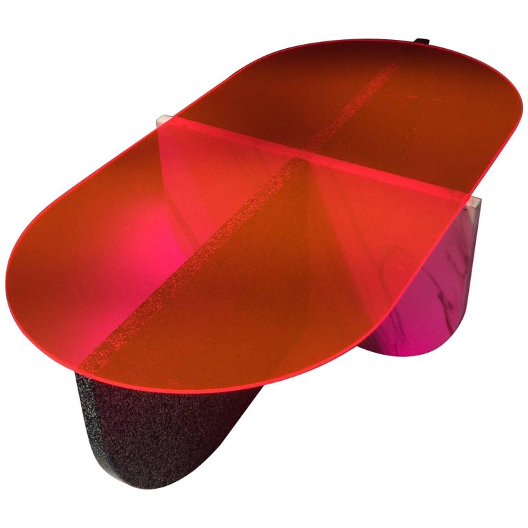 U Table Coffee Table in Terrazzo, Marble and Neon Acrylic For Sale at
