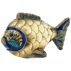 Petite Fish Sculpture in Brass and Ceramic Attributed to Sergio Bustamante