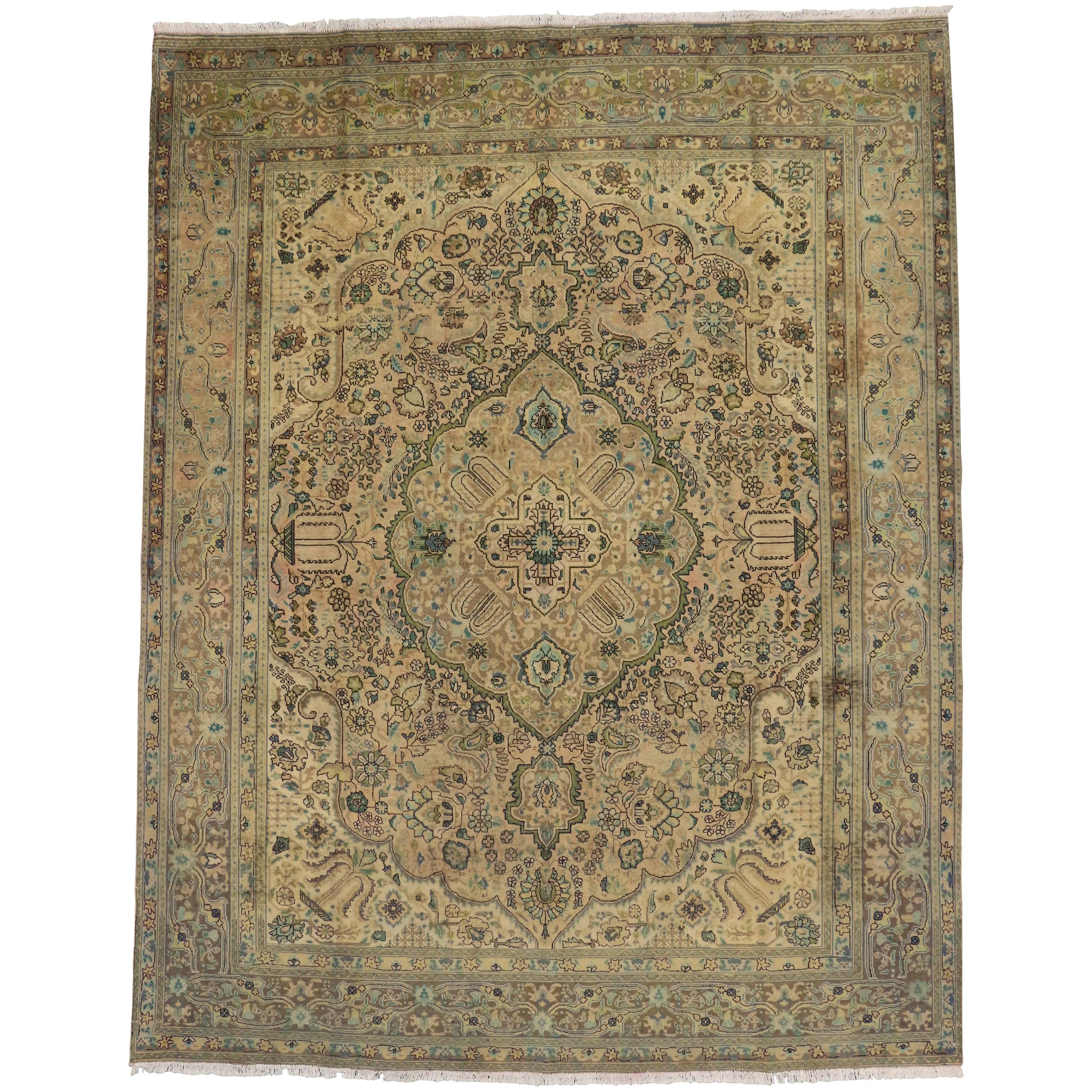 Vintage Persian Tabriz Rug with Modern Traditional Style