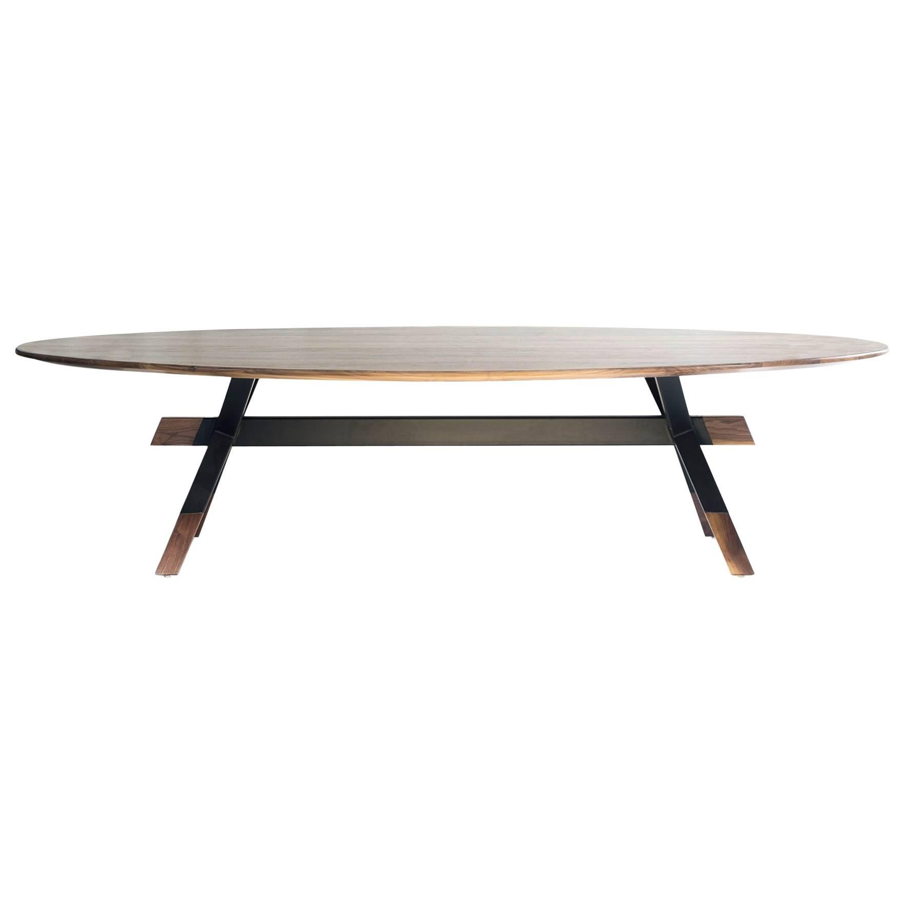 "Shawii" Contemporary Dining Table, Walnut and Powder Coated Steel For Sale