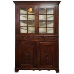 19th Century Distressed Dutch Pine Corner Cupboard or Cabinet