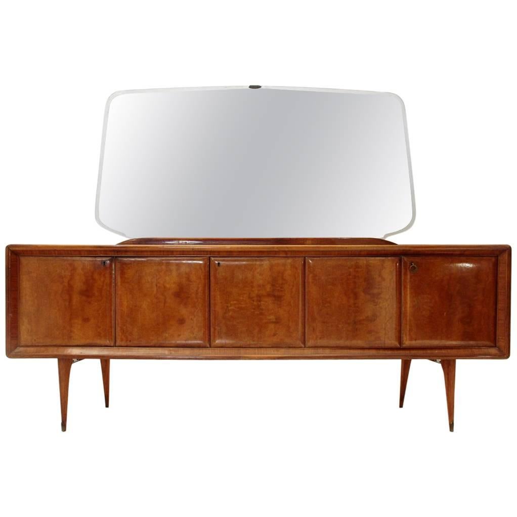 Italian Sideboard with Black Glass Top and Mirror