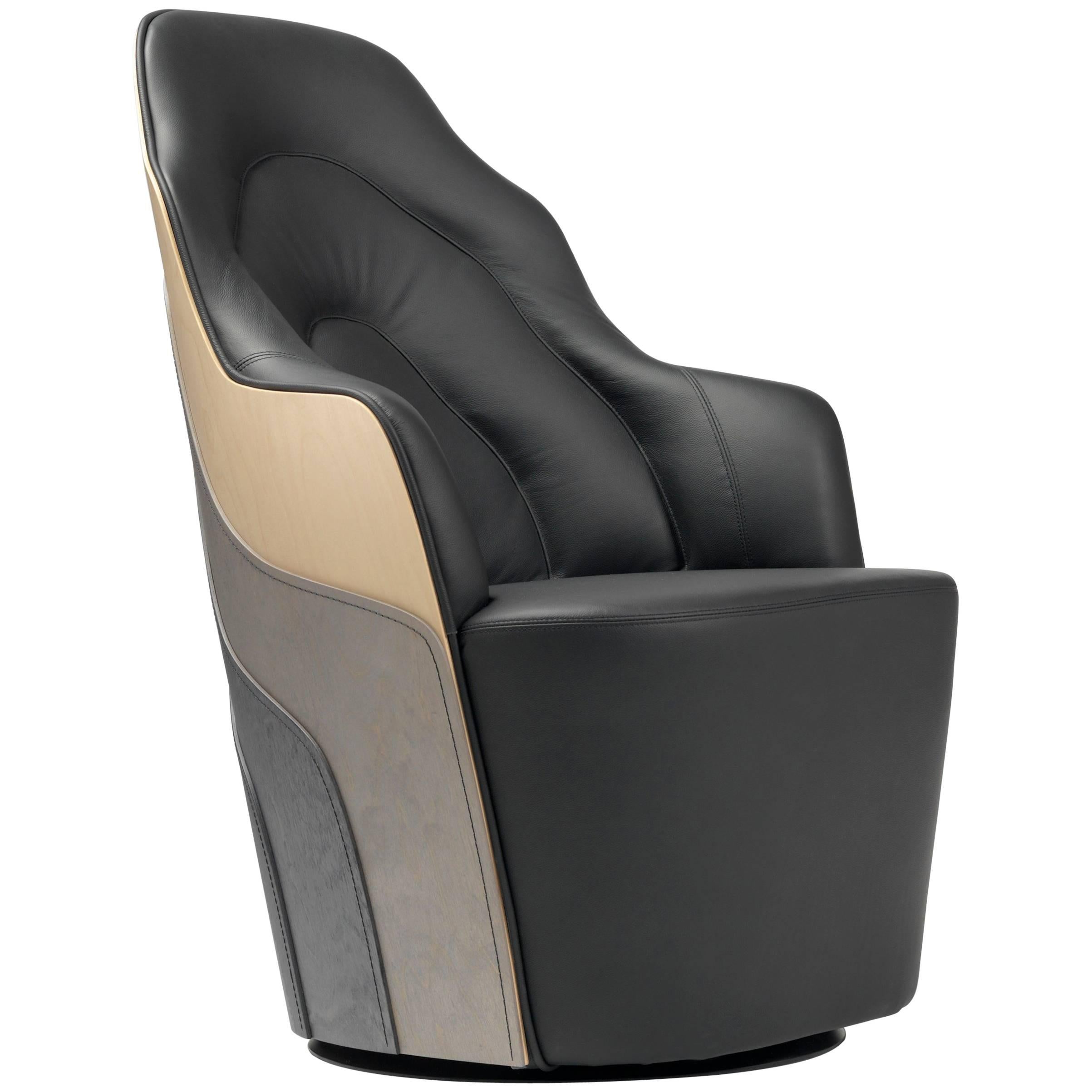  Couture-Sessel aus abgenutzter Birke mit schwarzer Lederrückenlehne  Gepolstert 