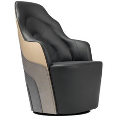  Couture Armchair Degraded Birch Backrest With Black Leather  Upholstered 