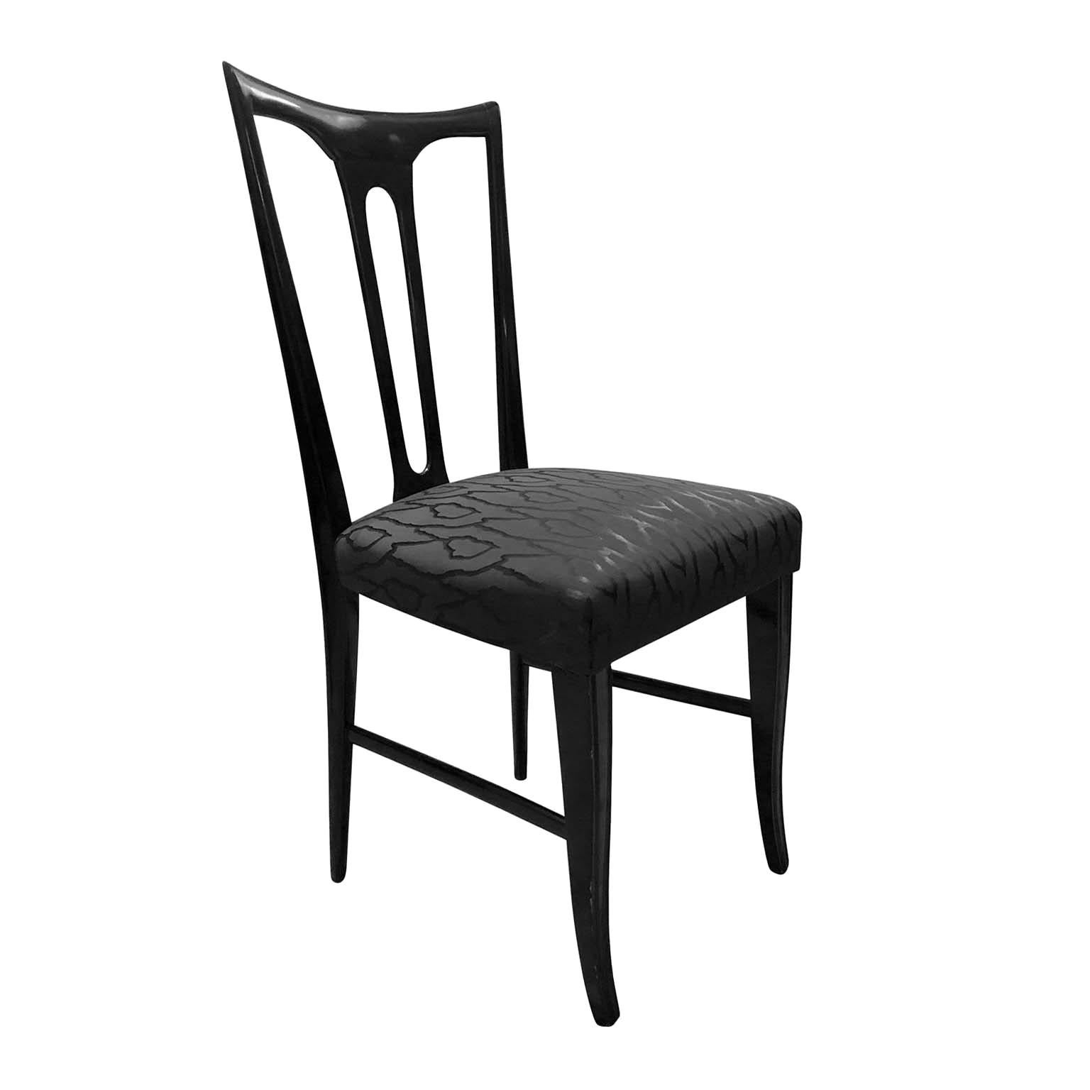 Midcentury Italian Ebonized Occasional Chair in Black Patterned Satin For Sale