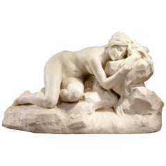 Antoine Ferdinand Faivre, "Chloé Endormie", an Art Nouveau Marble Sculpture