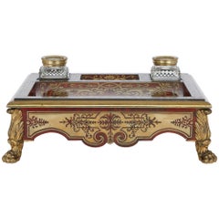 Gilt Bronze and Ebonised Wood Boulle Marquetry Antique Inkstand