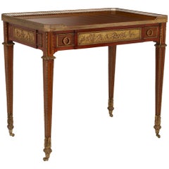French Antique Ormolu Mounted Parquetry Writing Table, after Riesener
