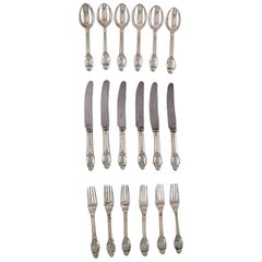 Evald Nielsen Number 6, Complete Dinner Service for Six Person in Silver