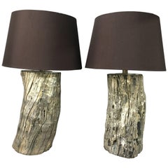 Pareja de Lámparas de Sobremesa de Giltmetal Plateado sobre Madera Superelegantes