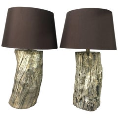 Vintage Pair of Super Stylish Silvered Giltmetal on Wood Table Lamps