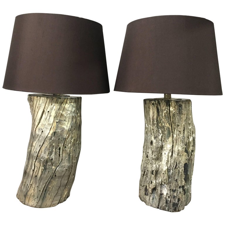 Pair of Super Stylish Silvered Giltmetal on Wood Table Lamps For Sale