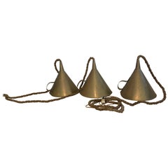 1970s Brass and Rope Funnel Pendant Lamp Shades