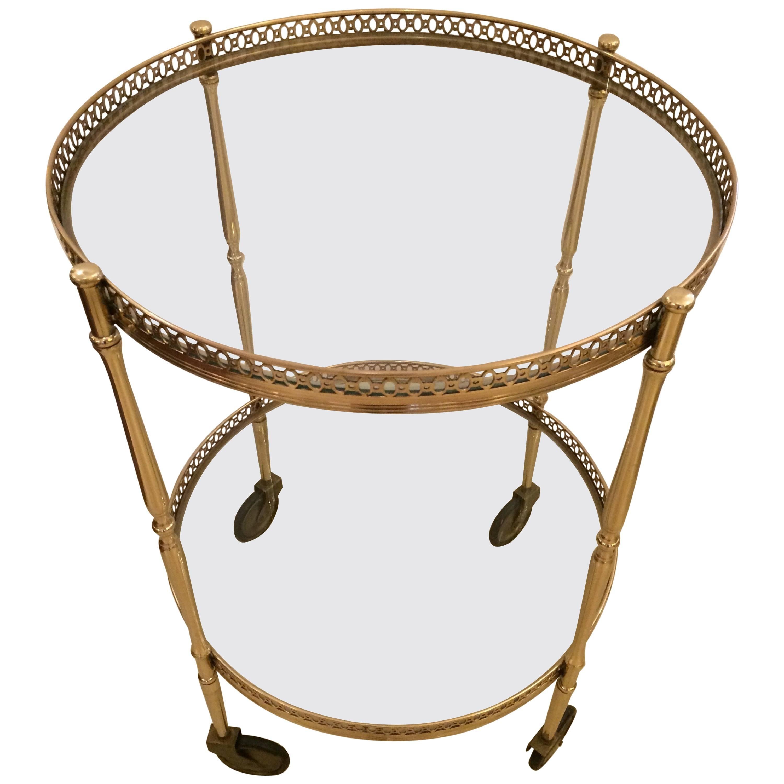 Classy Mid-Century Modern Round Brass Two-Tier Bar Cart End Table