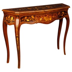 Italian Inlaid Console Table In Wood From 20th Century