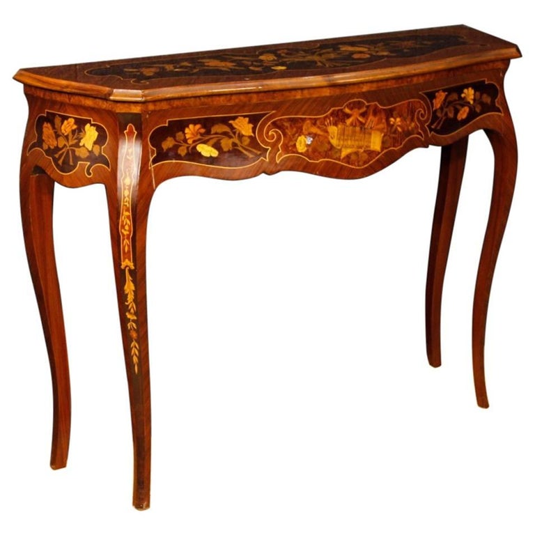 Italian Inlaid Console Table In Wood From 20th Century at 1stDibs