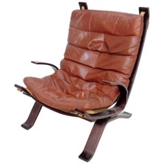 Classical Norwegian Leather High Back Lounge Chair, 1960s