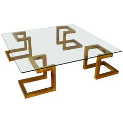 1970s Vintage Italian Brass and Glass Coffee Table