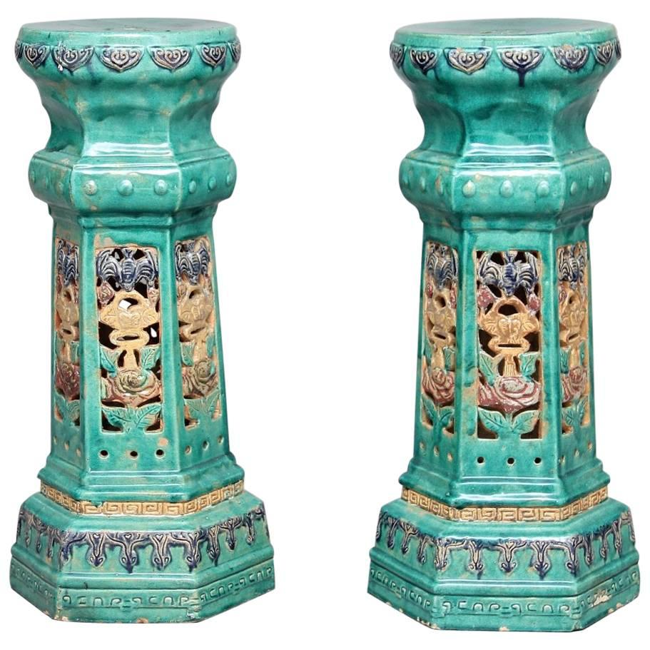 Pair of Early 20th Century Chinese Porcelain Pedestals