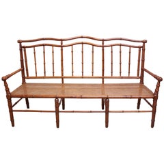 Retro Mid-20th Century Faux-Bamboo Settee Bench in Cherrywood 