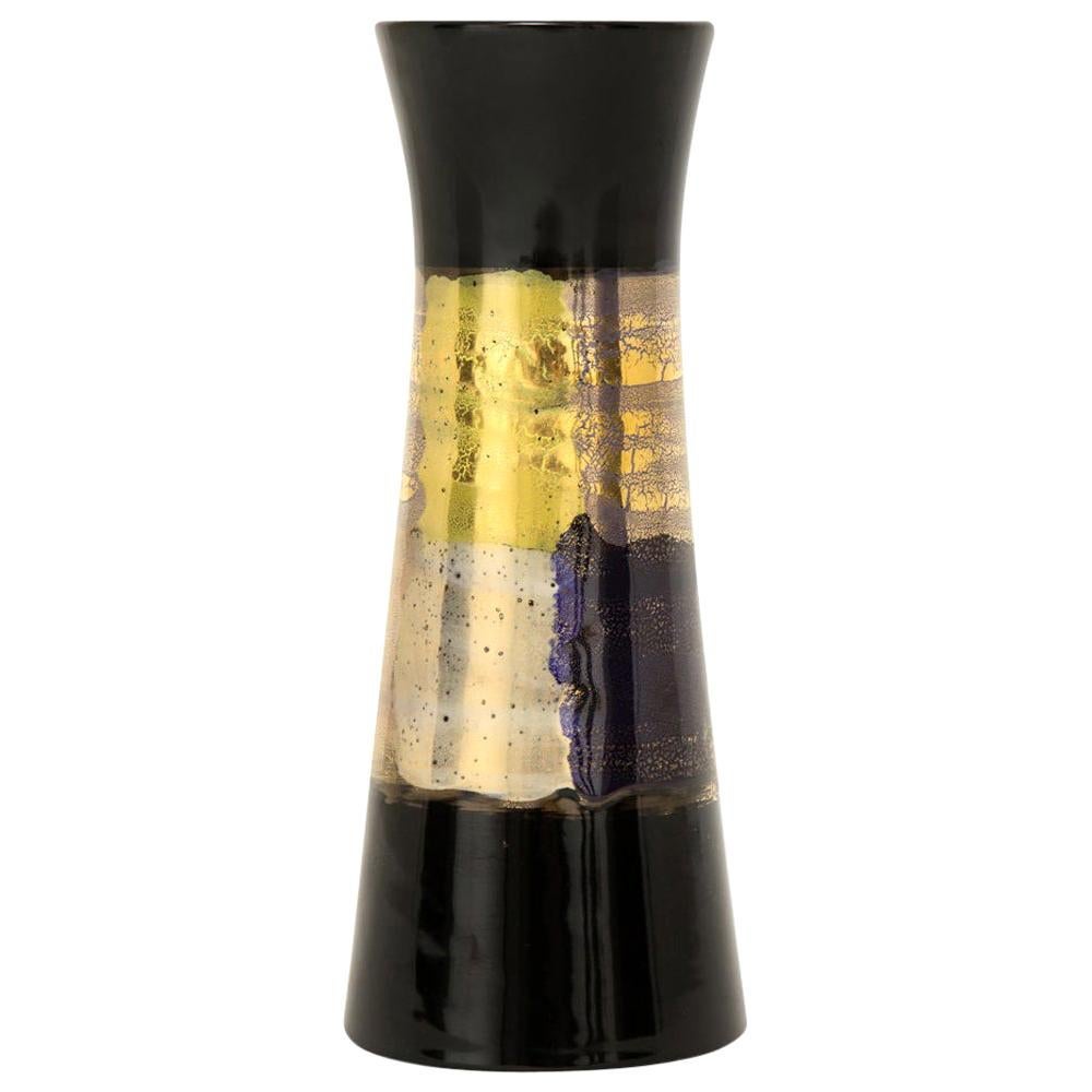 Bitossi Vase, Ceramic, Abstract, Black, Metallic Gold, Signed