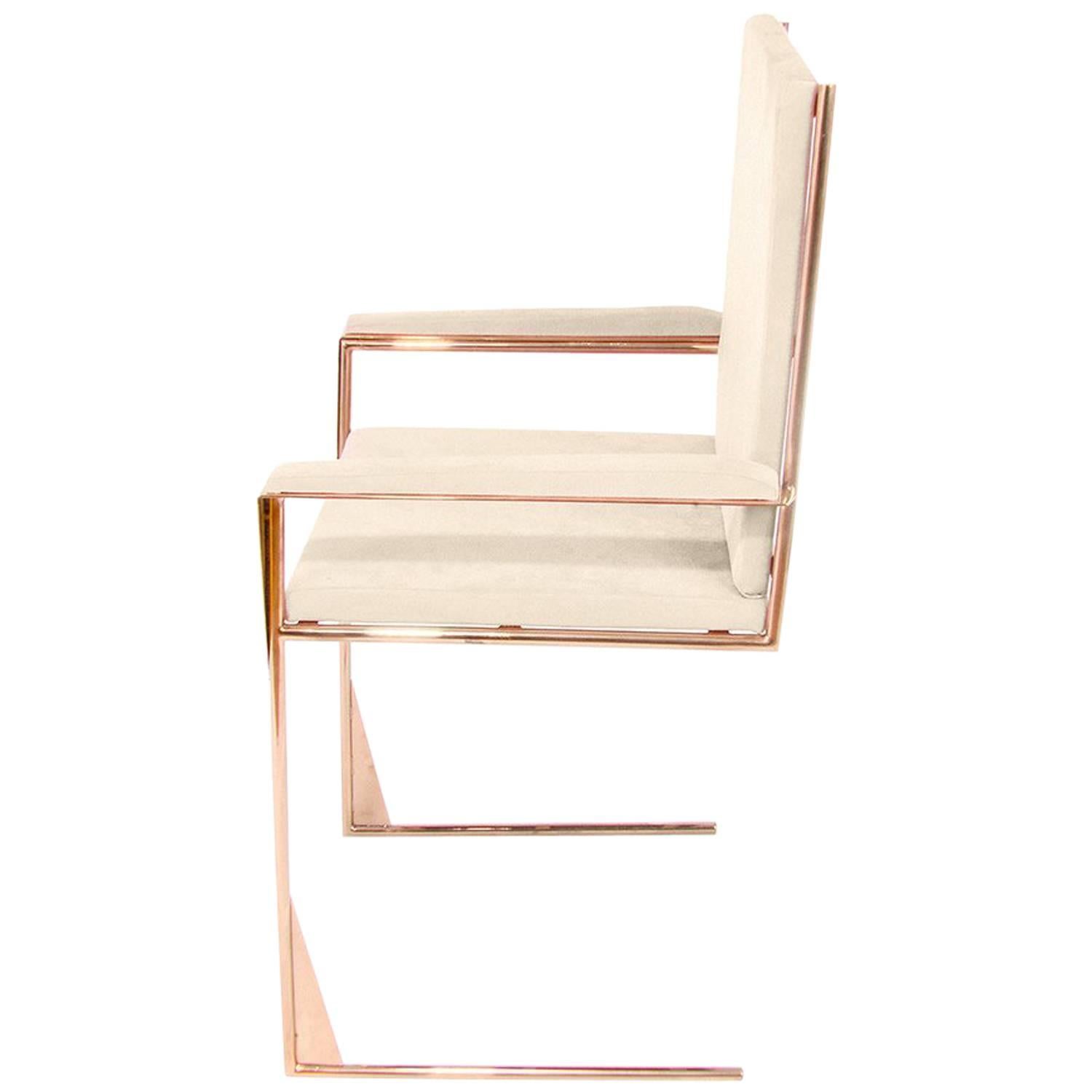Modern Frame Dining or Occasional Chair in Copper and Cotton Velvet