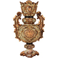 Large Majolica Vase by Wilhem Schiller & Sohn, Bohemia, circa 1890