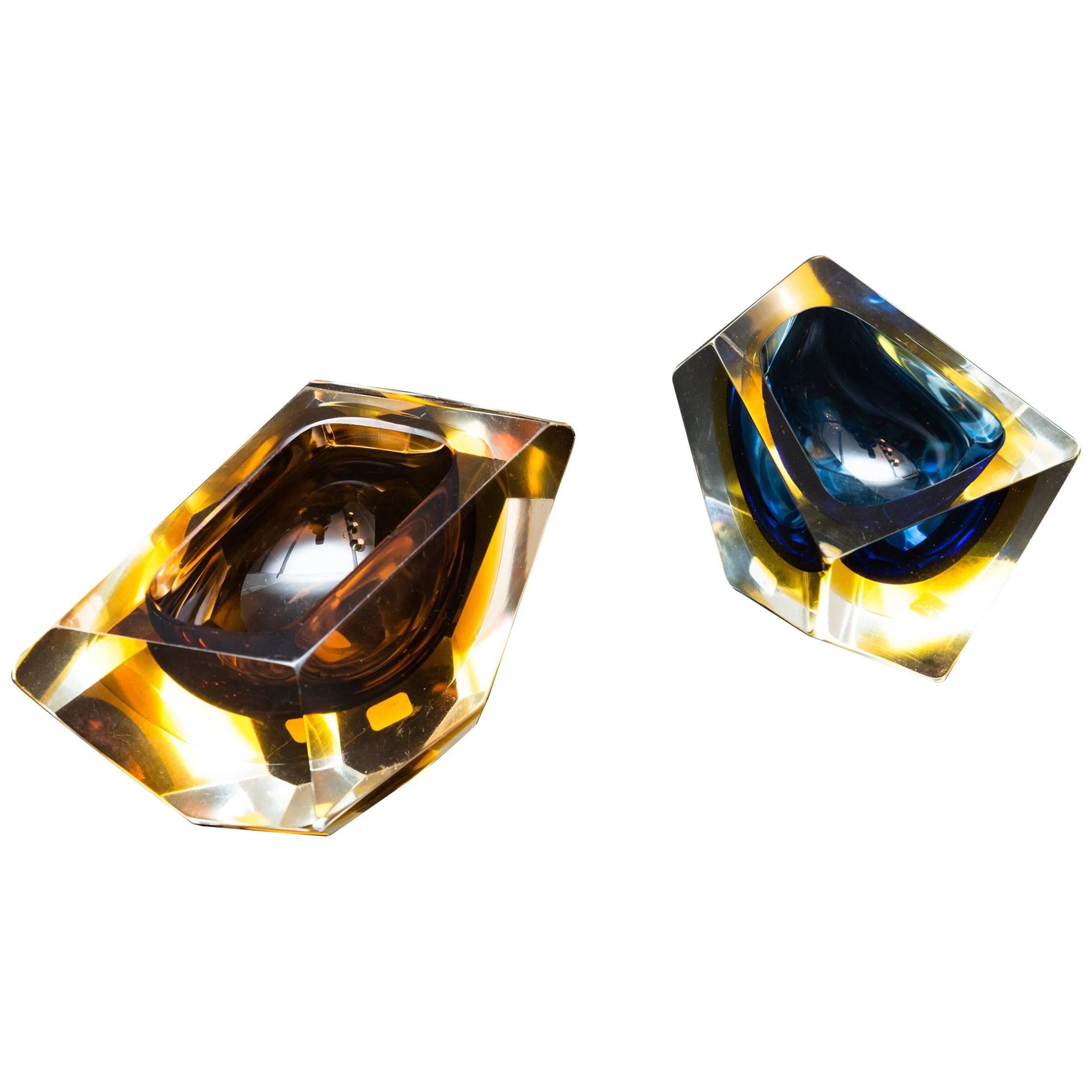 Set of Two Murano Glass, Bowls by Sommerso, Italy, circa 1960 For Sale