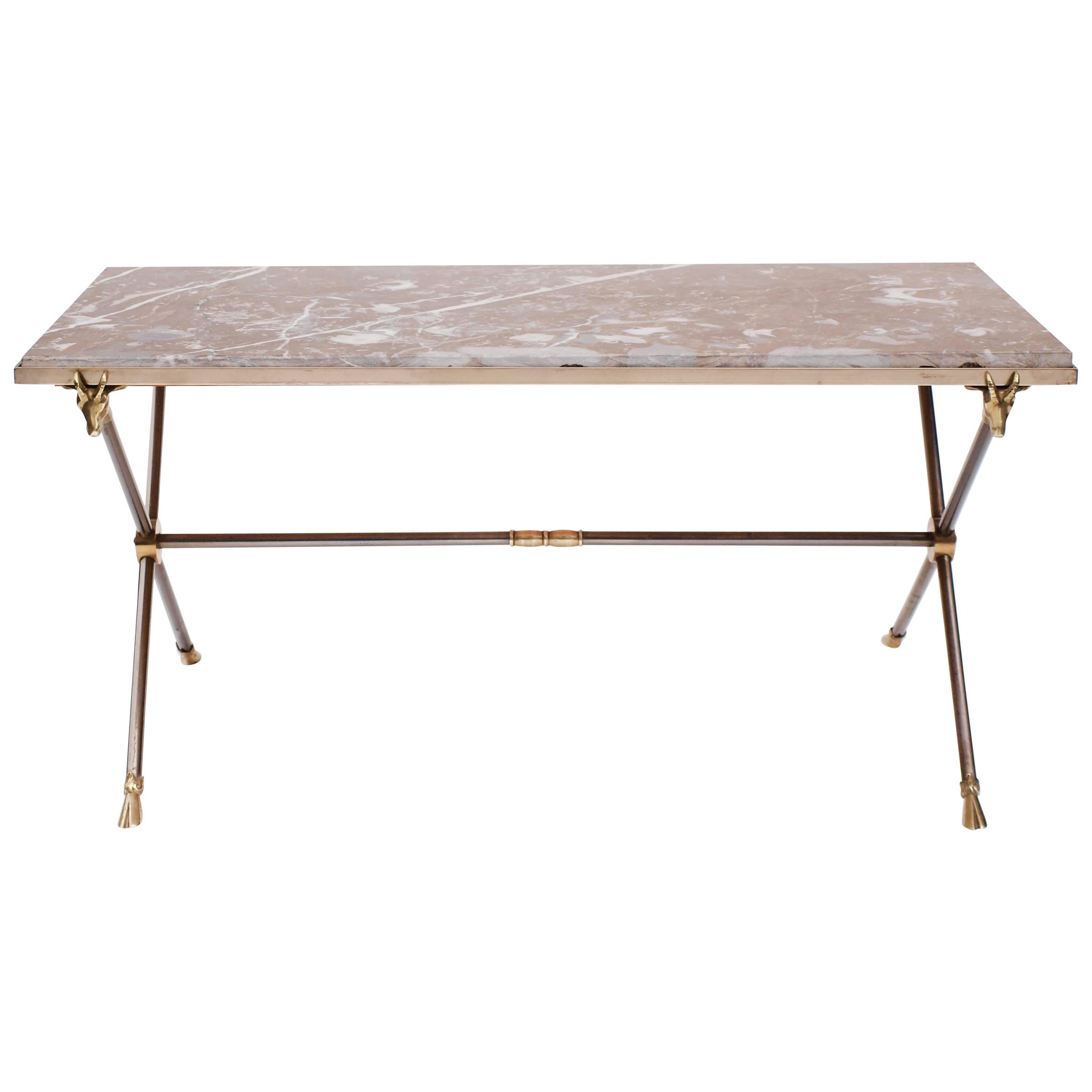 Mid-Century Modern Maison Ramsay Brass, Nickel and Marble Coffee Table