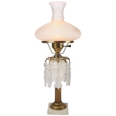 Antique Early Clambroth Font, Gilt Bronze and Crystal Electrified Oil Lamp