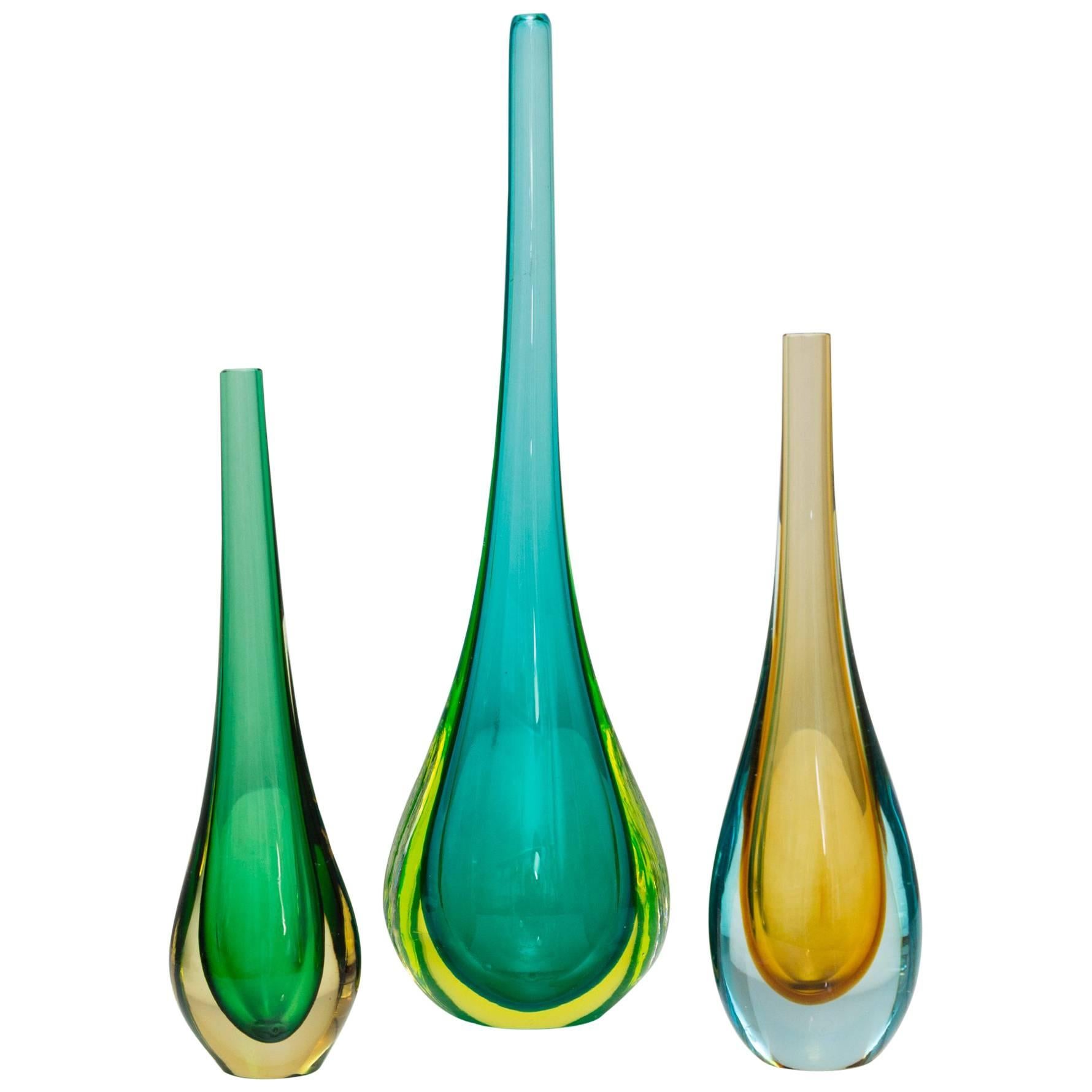 Set of Three Murano Glass Vases by Flavio Poli, Prod. Seguso, Italy, circa 1960