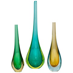 Set of Three Murano Glass Vases by Flavio Poli, Prod. Seguso, Italy, circa 1960