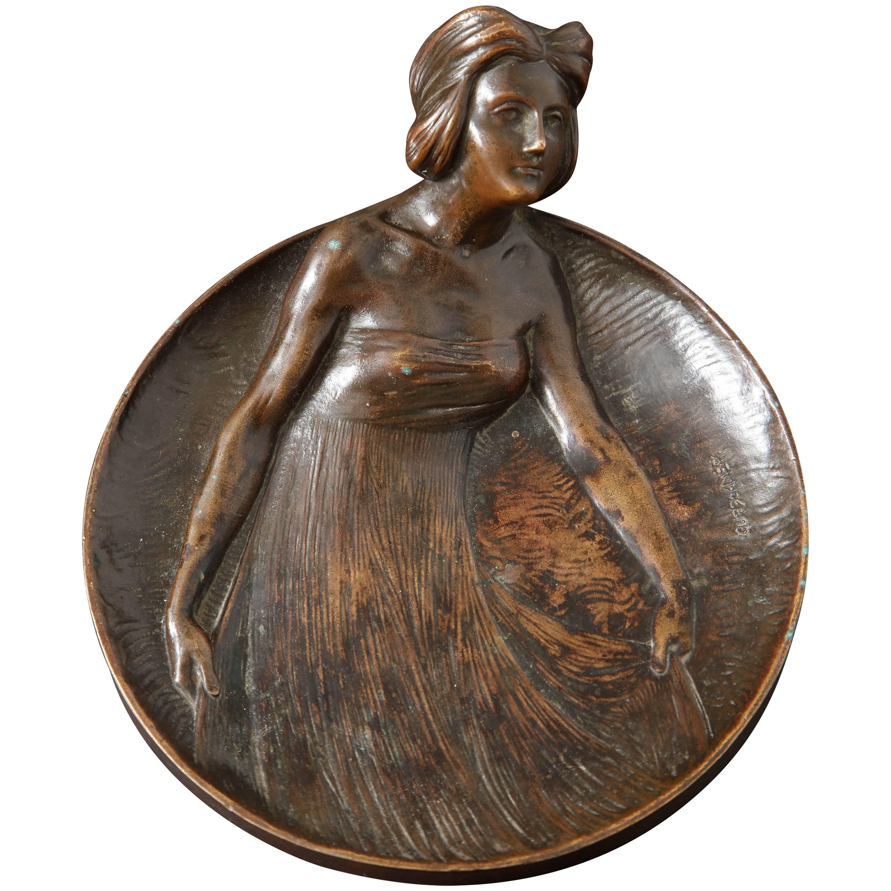 Gustav Gurschner Bronze Figural tray made in Austria For Sale