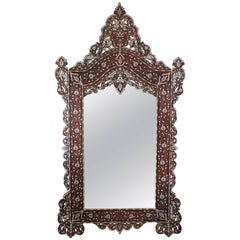 Gorgeous 1900s Syrian Mirror Inlaid with Mother-of-Pearl and Camel Bone