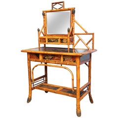 Superb 19th Century English Bamboo Vanity Desk with Mirror