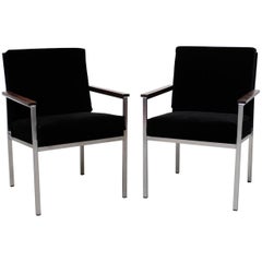 Pair of Gispen Black Velvet Armchairs by A.R. Cordemeyer