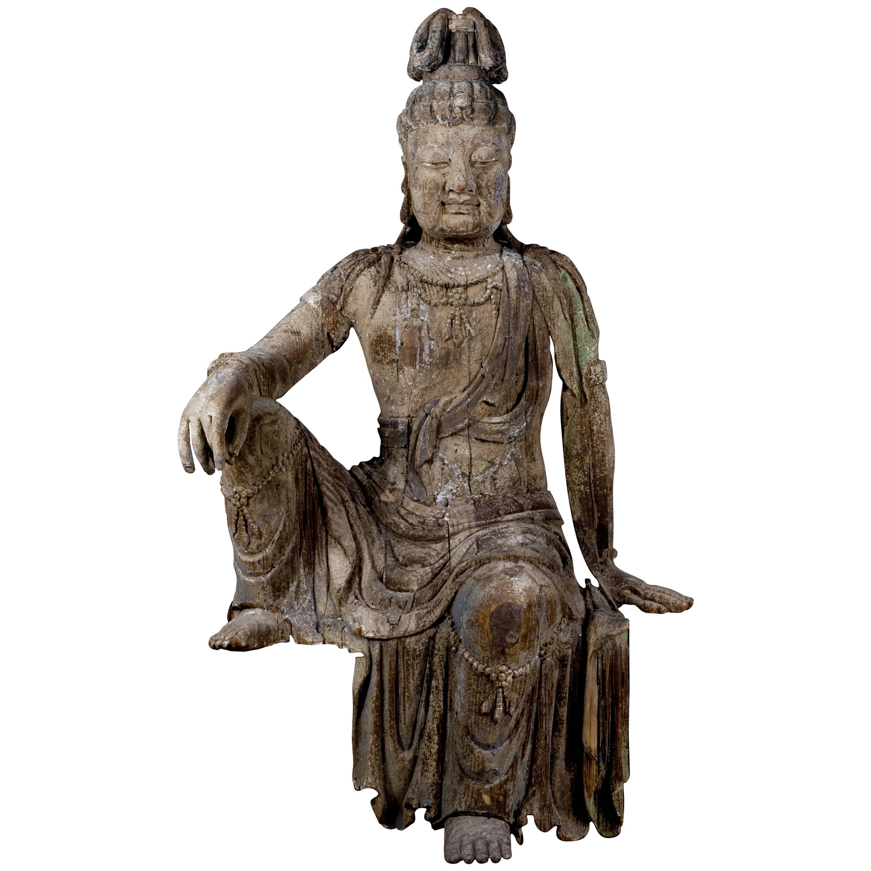 Monumental "Bigger Than Life Size" Wooden Bodhisattva For Sale