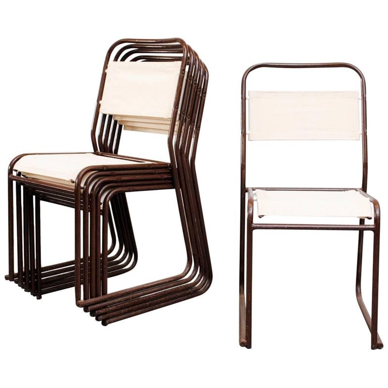 Set of Six Stacking Metal and New Canvas Chairs at 1stDibs