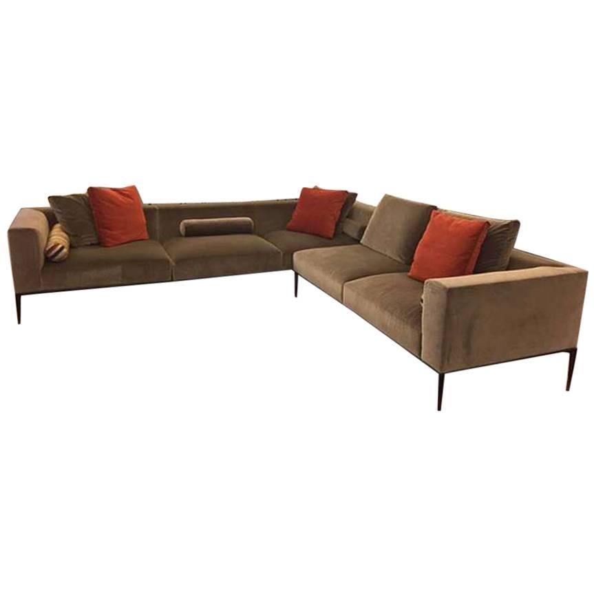 Modern Sectional Sofa in Taupe Velvet by EOOS