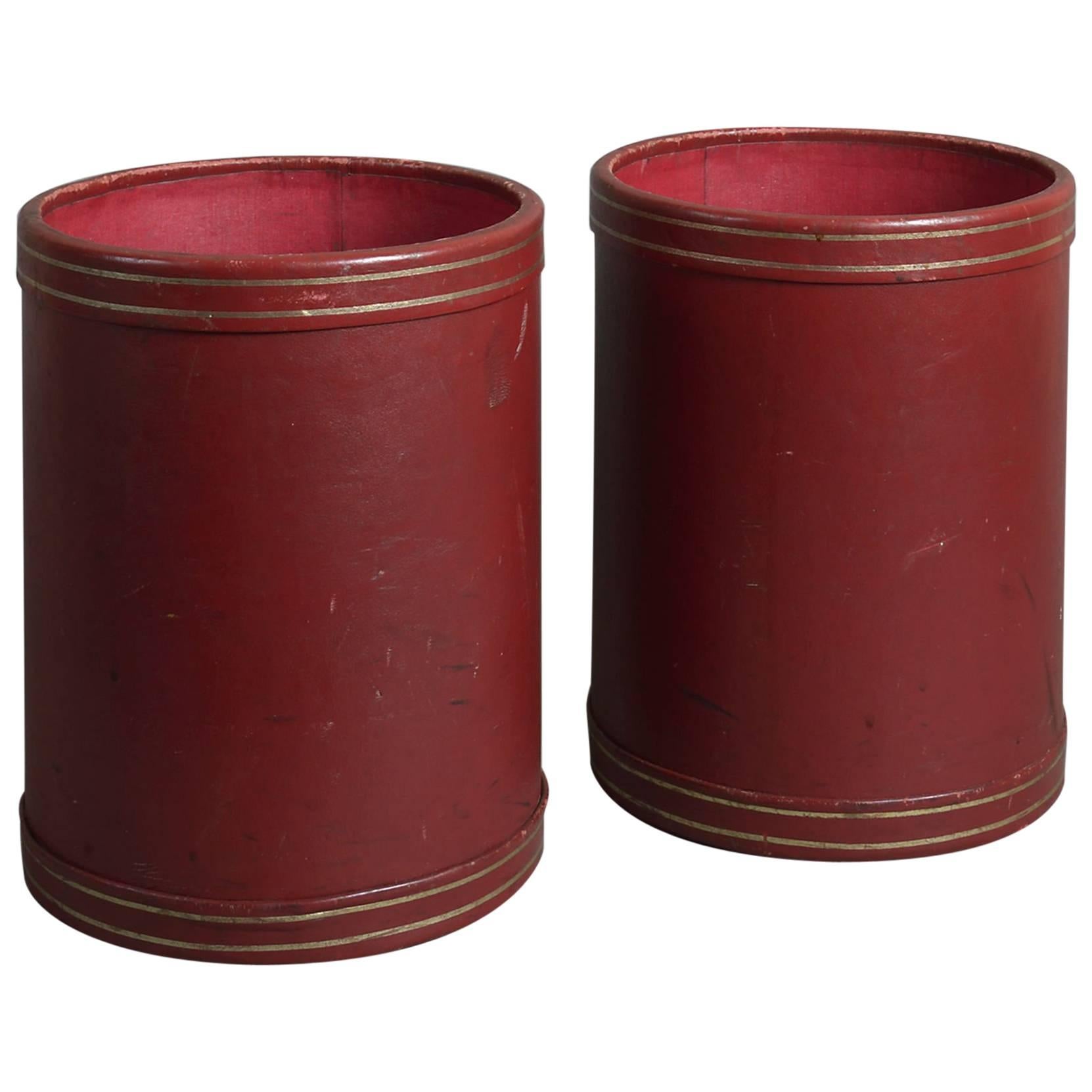 Pair of Mid-20th Century Moroccan Red Leather Paper Baskets