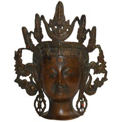 Thai Bronze Buddha Head from India, Vintage