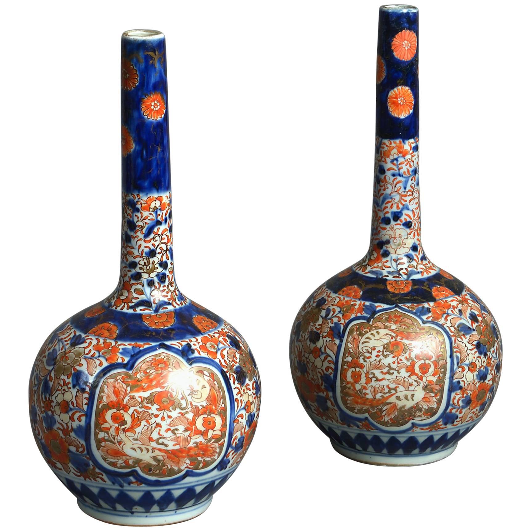 Pair of 19th Century Imari Bottle Vases