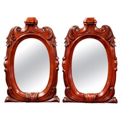 Pair of 19th Century French Regency Hand Carved Mahogany Wall Mirrors