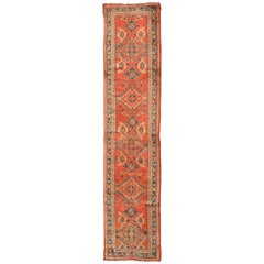 Antique Turkish Oushak Runner with Vertical Sub-Geometric Medallions 