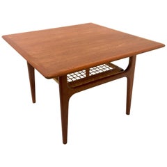 Danish Modern Teak and Cane Shelf Square Coffee/Cocktail Table from Klassik