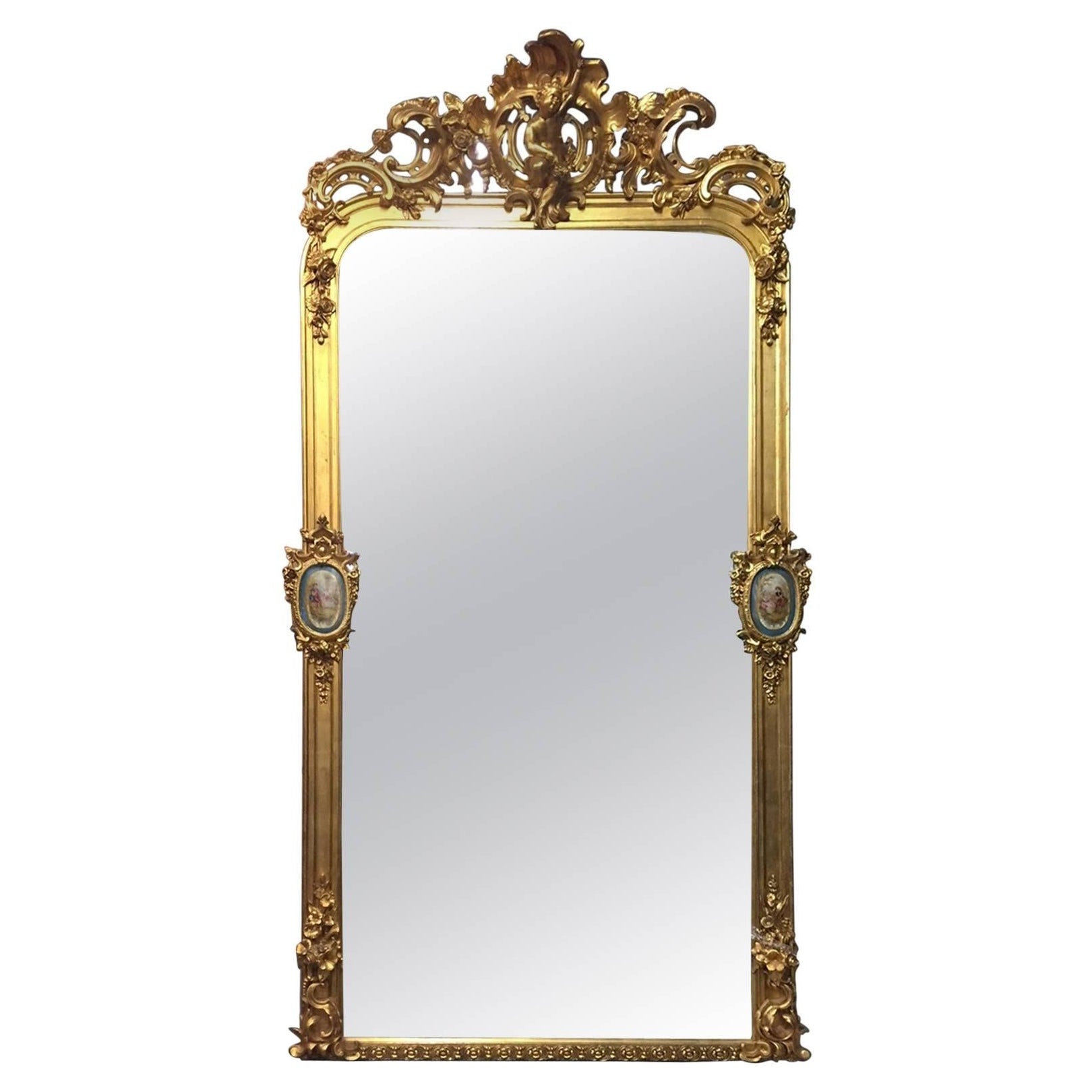 French Gilt Mirror with Sèvres Porcelain Plaques, 19th Century For Sale