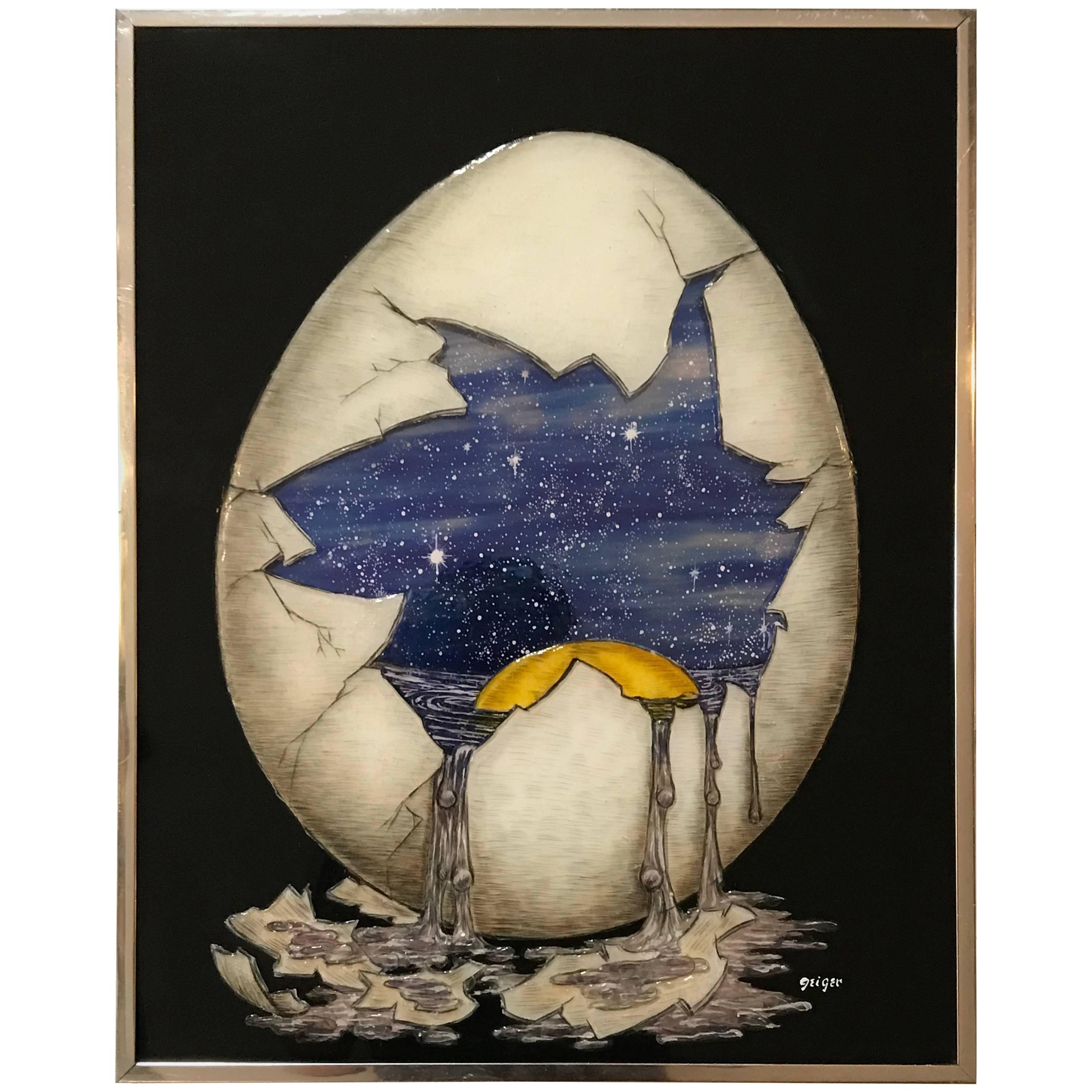 Dimensional Artwork of an Egg Holding a Universe by Geiger