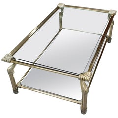 Brass-Framed Coffee Table with Glass and Mirror Inlay by Muebles Curvasa