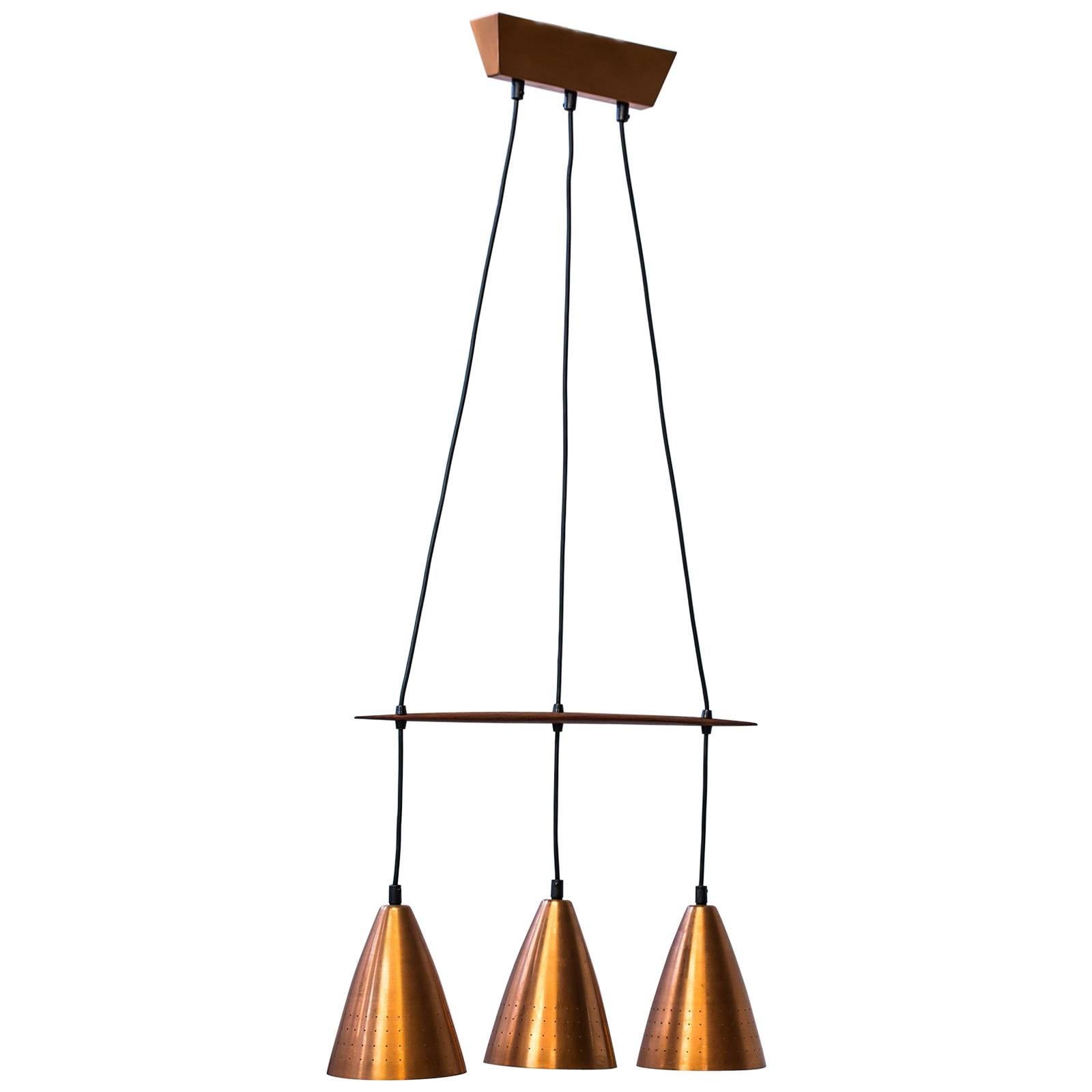 Scandinavian Modern Ceiling Lamp in Copper & Teak by Hans-Agne Jakobsson, Sweden