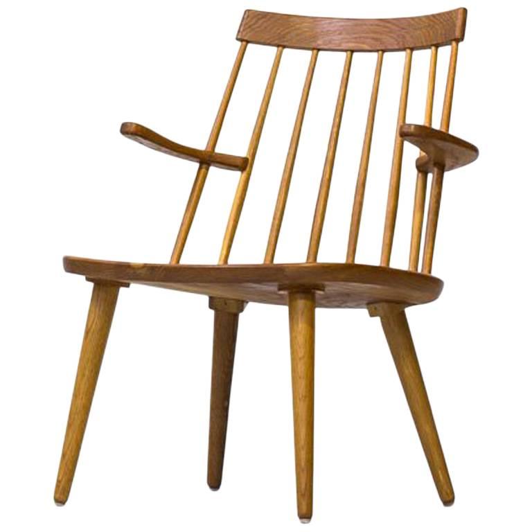 Scandinavian Modern Easy Chair "Sibbo" in Solid Oak by Yngve Ekström, Sweden